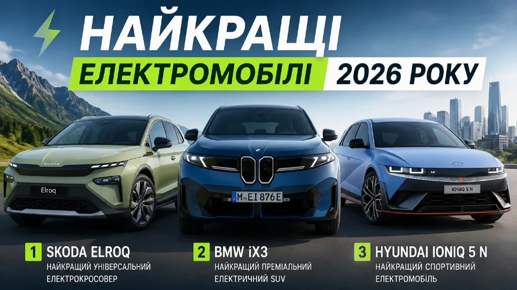 Названо 10 найкращих електромобілів 2026 року: рейтинг очолила Skoda